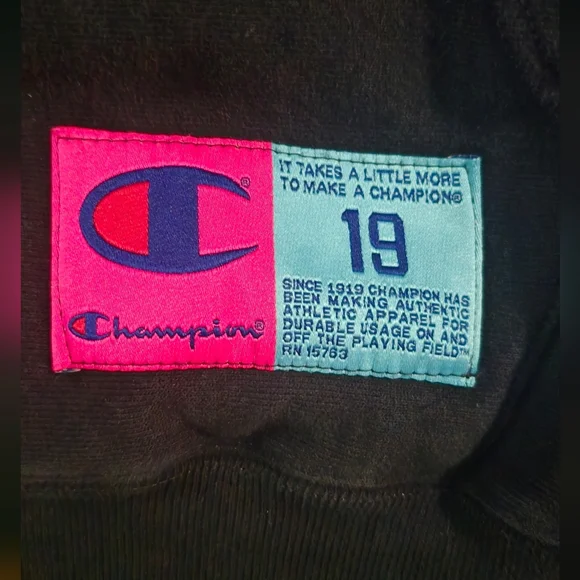 Champion Reverse Weave Black Hoodie XS Chenille Logo Pullover Sweatshirt - Picture 4 of 4